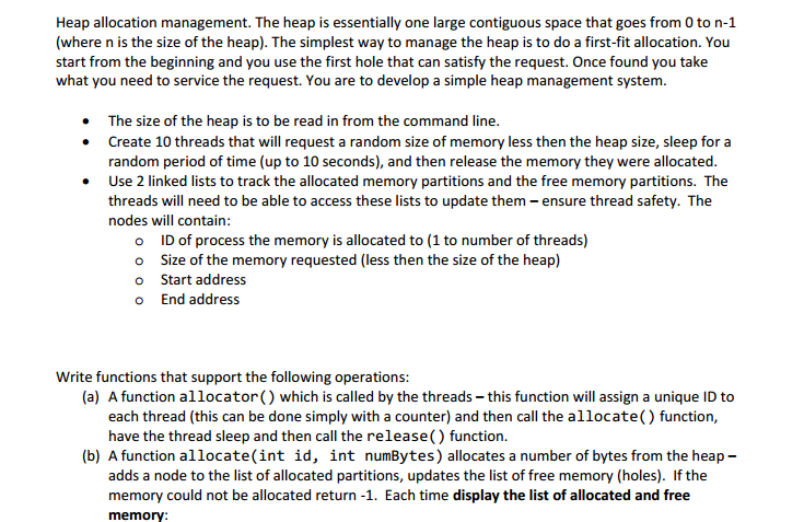 Solved Heap allocation management. The heap is essentially | Chegg.com
