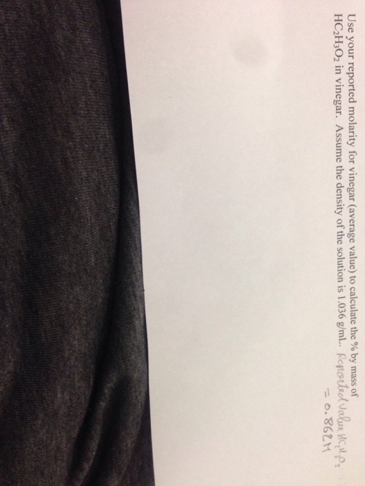 Solved Use your reported molarity for vinegar (average