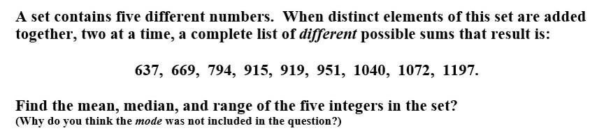 Solved A set contains five different numbers. When distinct | Chegg.com