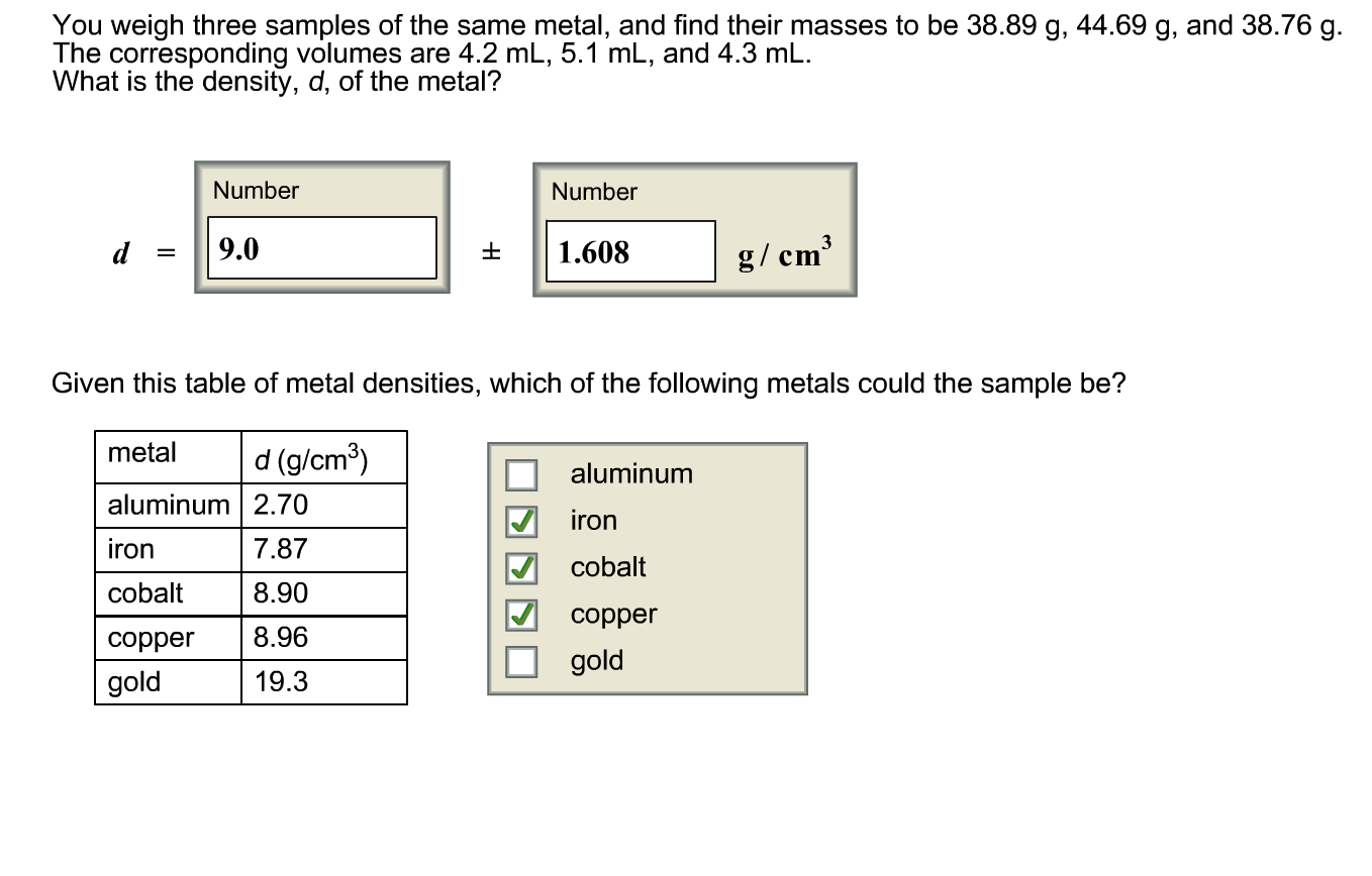 Solved You weigh three samples of the same metal, and find