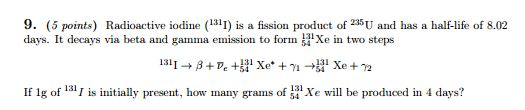 Solved Radioactive iodine (^131 I) is a fission product of | Chegg.com