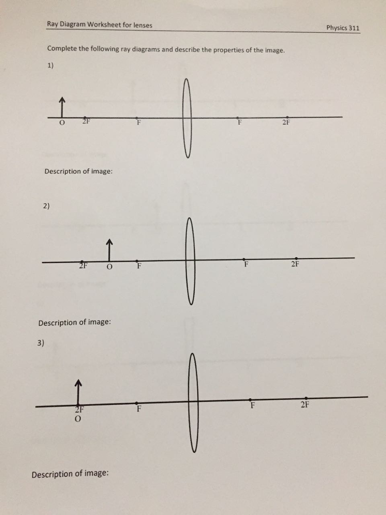 Solved Ray Diagram Worksheet For Lenses Physics 311 Complete Chegg