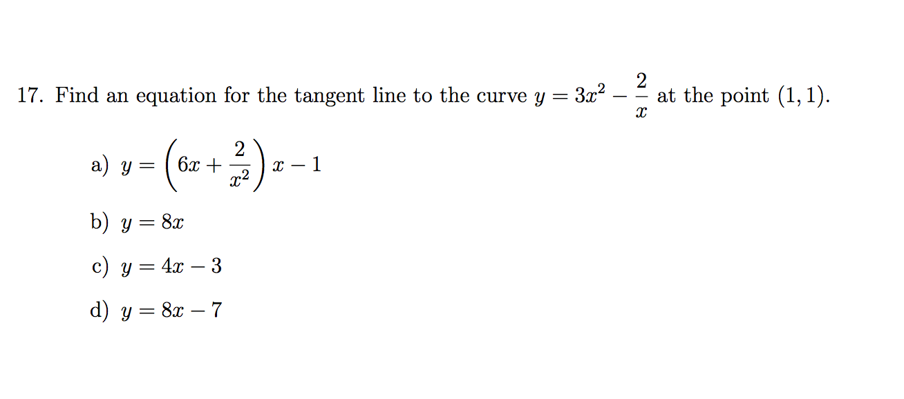 Solved Find An Equation For The Tangent Line To The Curve Y 8387