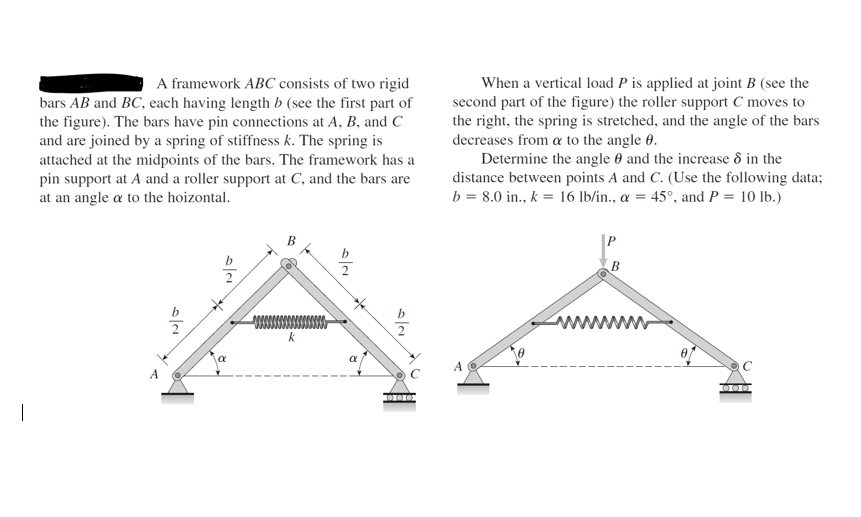 Solved When a vertical load P is applied at joint B (see the | Chegg.com