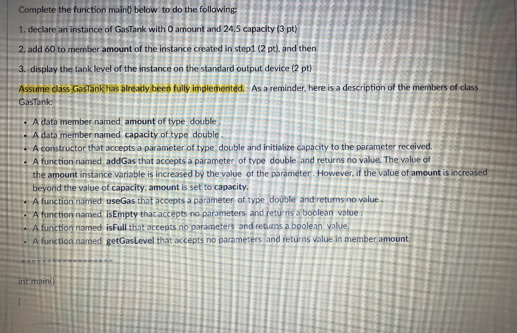 Solved Complete the function main() below to do the | Chegg.com