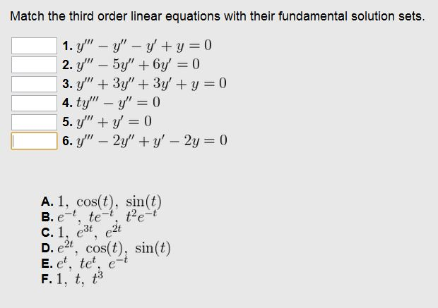 Solved Match the third order linear equations with their | Chegg.com