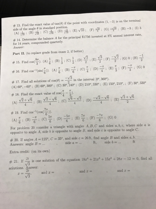 Solved Find cos(8 pi/3). (A) 1/6; (B) 1/3; (C) 1/2; (D) | Chegg.com