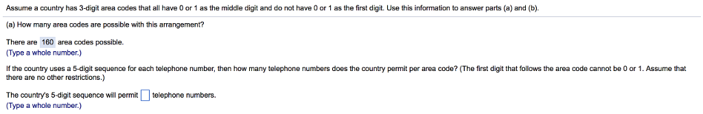 Solved Assume a country has 3-digit area codes that all have | Chegg.com