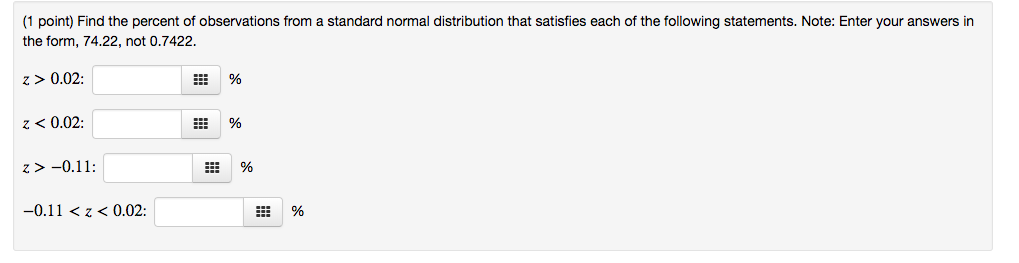 Solved (1 point) Find the percent of observations from a | Chegg.com