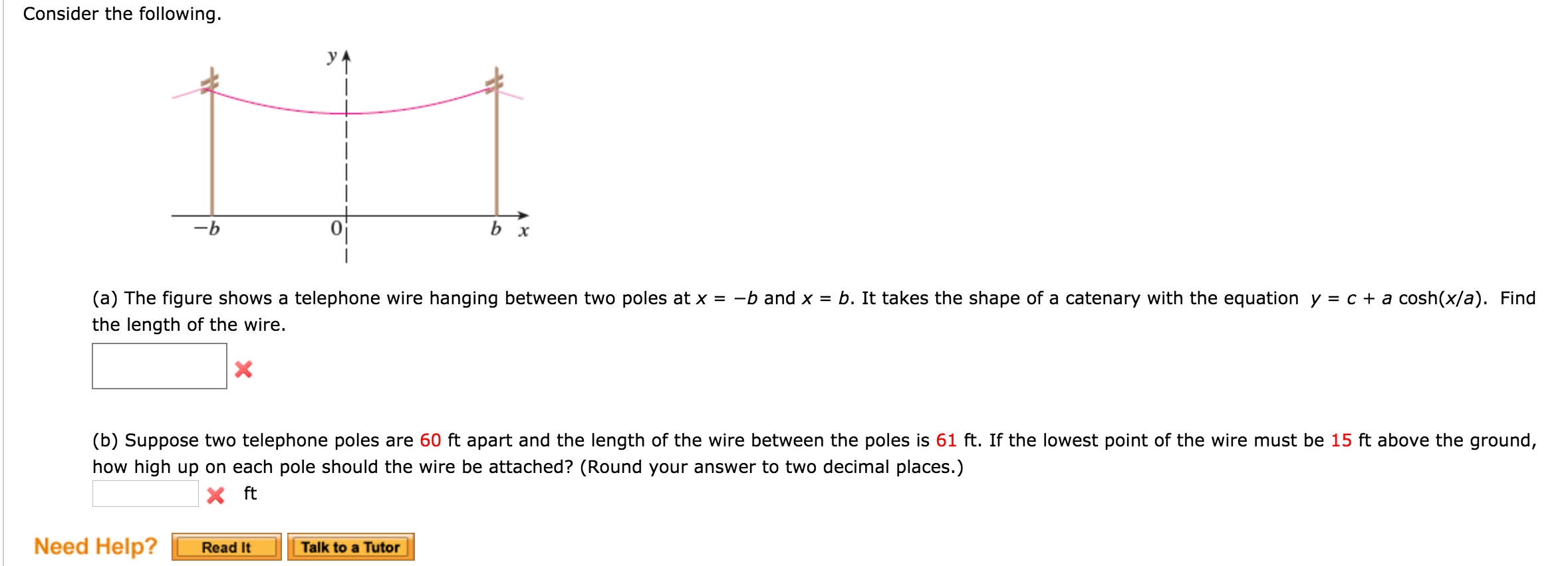 Solved Suppose two telephone poles are 60 ft apart and the
