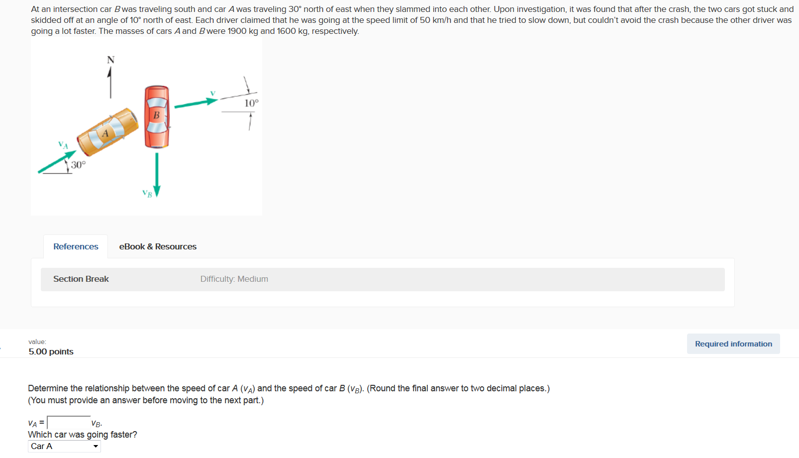 Solved At An Intersection, Car B Was Traveling South And | Chegg.com