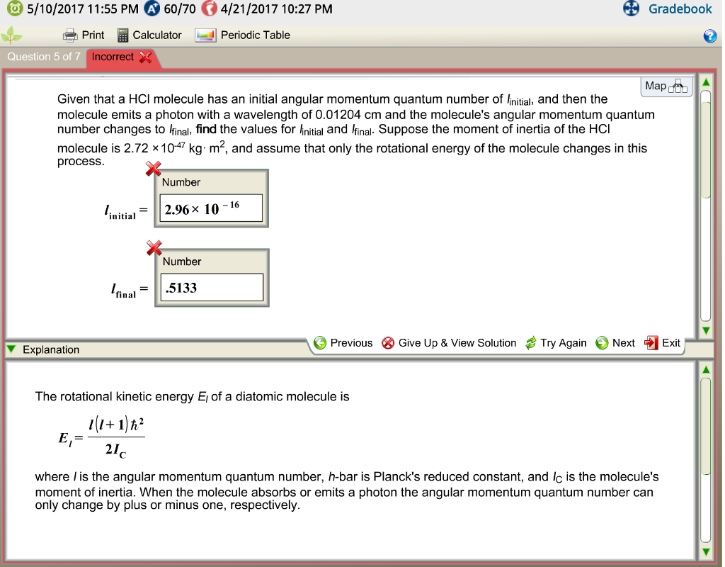 Solved given that a hcl molecule has an initial angular chegg