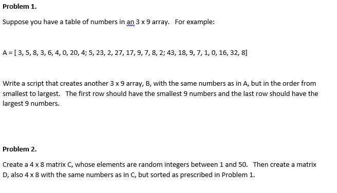 Solved Problem 1. Suppose you have a table of numbers in an | Chegg.com