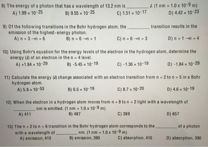 Solved 8) The energy of a photon that has a wavelength of | Chegg.com
