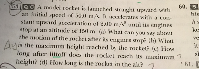 Solved A model rocket is launched straight upward with an | Chegg.com
