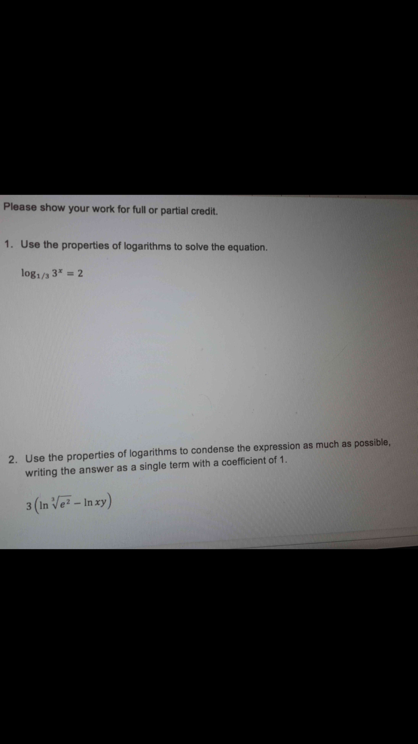 Solved Please show your work for full or partial credit. | Chegg.com