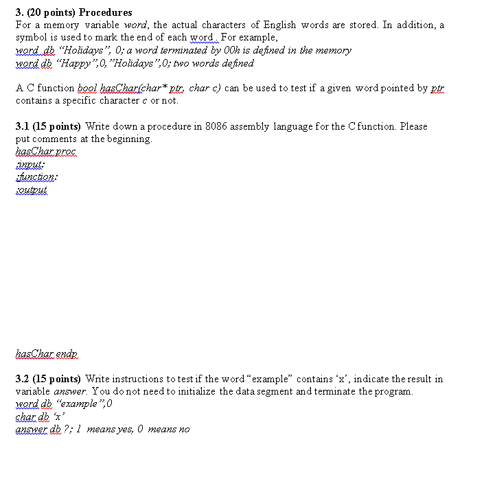 Solved For a memory variable word, the actual characters of | Chegg.com