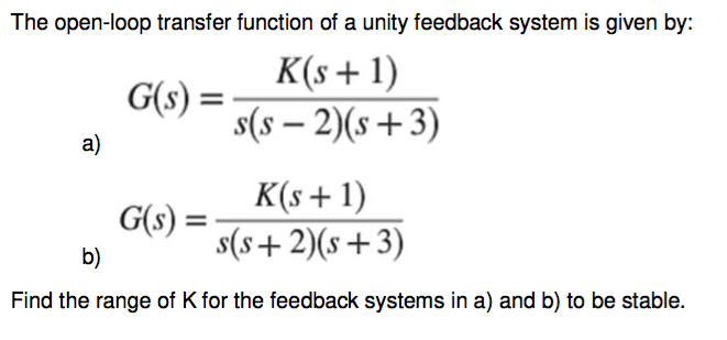 Solved The open-loop transfer function of a unity feedback | Chegg.com