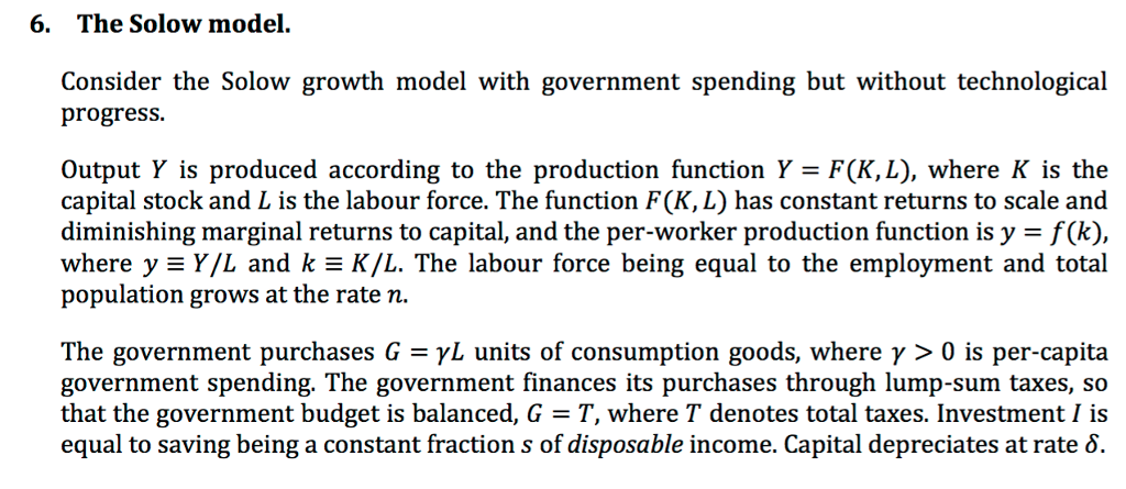 Consider the Solow growth model with government | Chegg.com