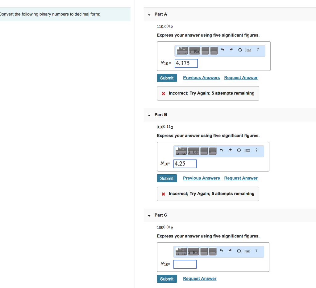 Solved onvert the following binary numbers to decimal form: | Chegg.com