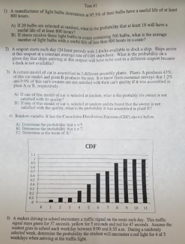 Test 41 1) A manufacturer of light bulbs determines | Chegg.com