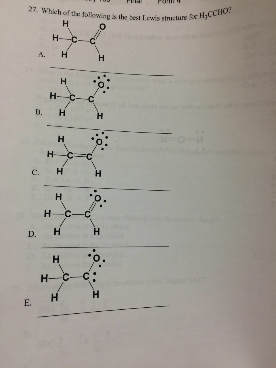 Solved 27. Which of the following is the best Lewis | Chegg.com