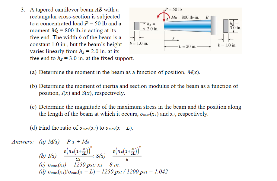 Solved 3. A tapered cantilever beam AB with a rectangular | Chegg.com
