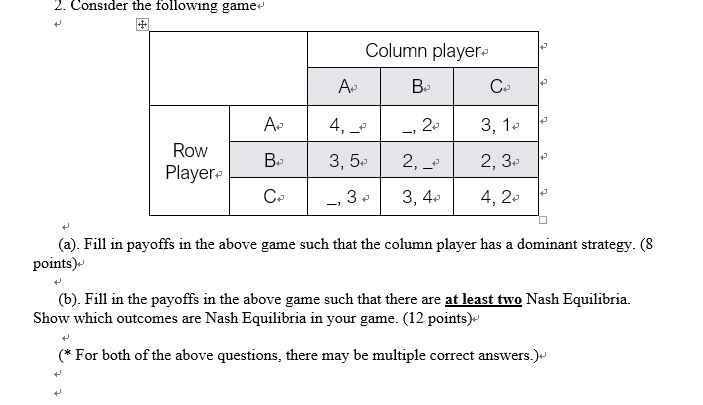 Solved Hi Can I Get Help For This Game Theory Problem? A | Chegg.com