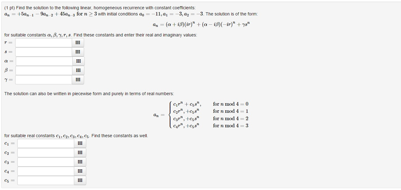 Solved (1 pt) Find the solution to the following linear, | Chegg.com