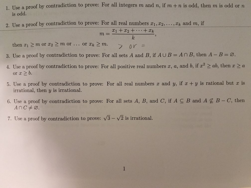 Solved USE A PROOF BY CONTRADICTION TO PROVE: Please Show | Chegg.com