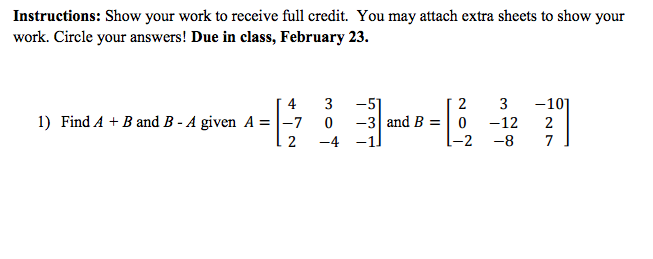 Solved Instructions: Show your work to receive full credit. | Chegg.com