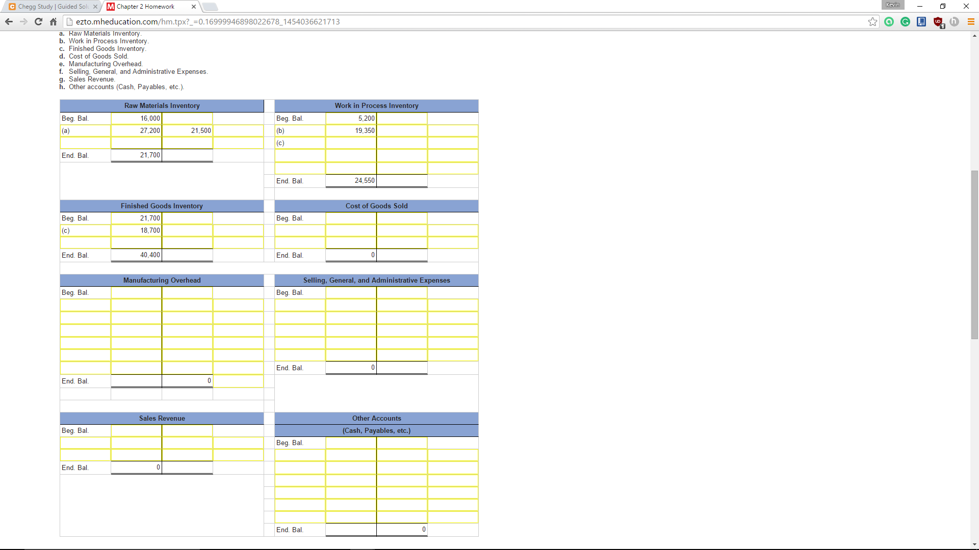 Solved Work in Process Inventory. Finished Goods Inventory.