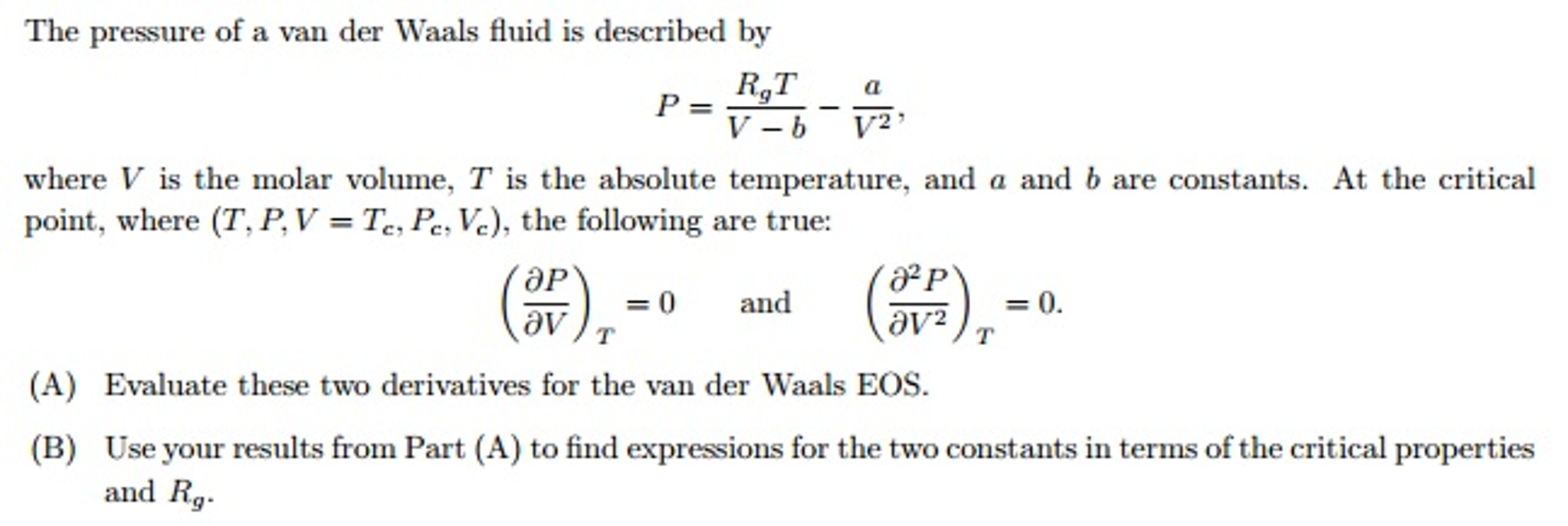 Solved The pressure of a van der Waals fluid is described by | Chegg ...