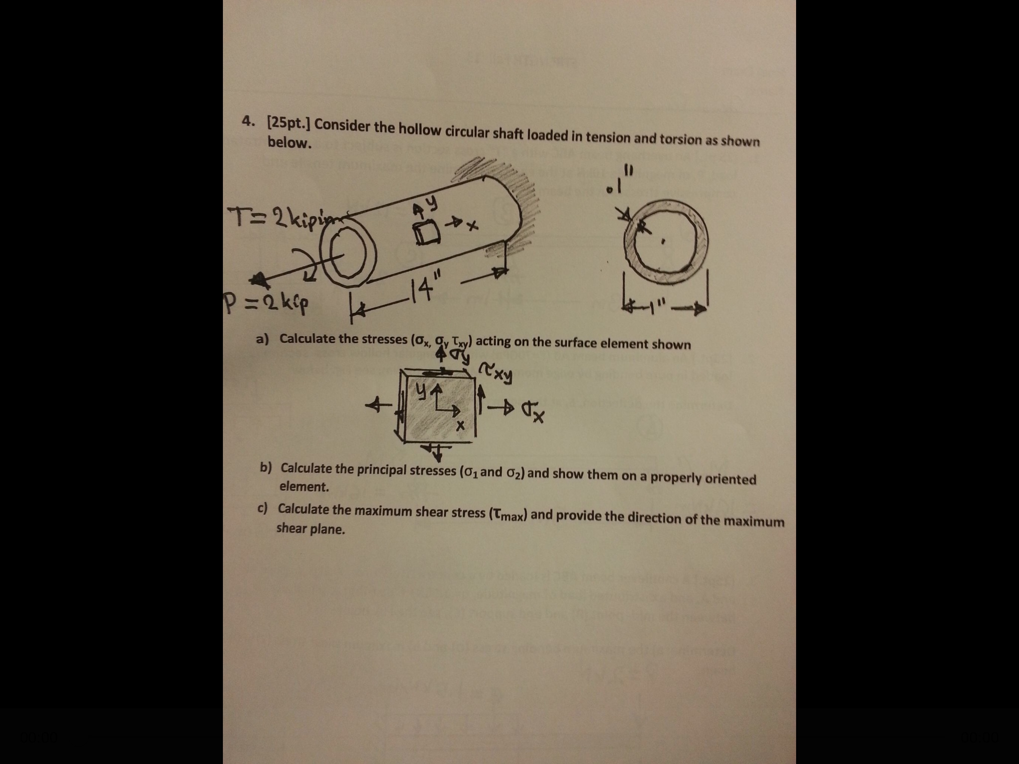Consider the hollow circular shaft loaded in tension