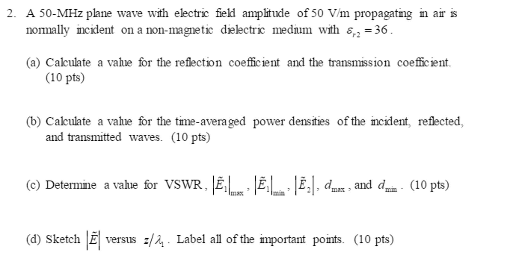 Solved A 50-MHz plane wave with electric field amplitude of | Chegg.com