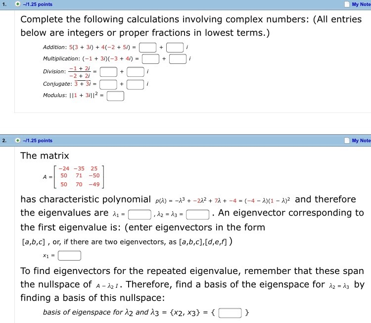 Solved 1. + -11.25 points My Note Complete the following | Chegg.com