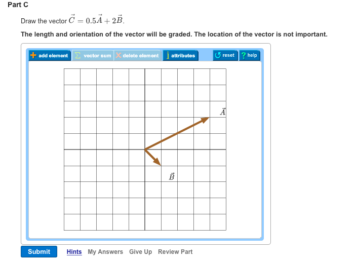 Solved Draw the vector C = 0.5A + 2B. The length and