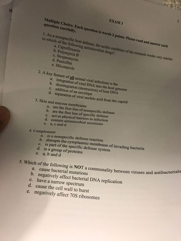 Solved EXAM 3 Multiple Choice. Each question is worth 2 | Chegg.com