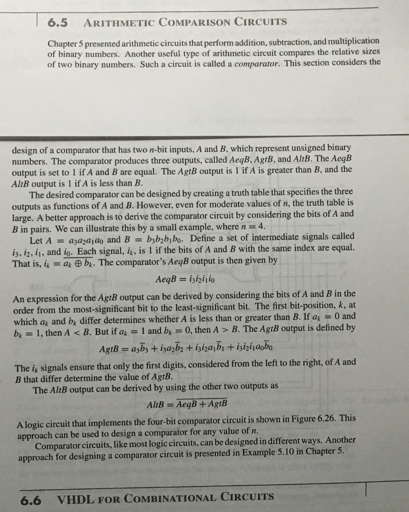 Solved 6.5 ARITHMETIC CoMPARISON CIRCUITS Chapter 5presented | Chegg.com