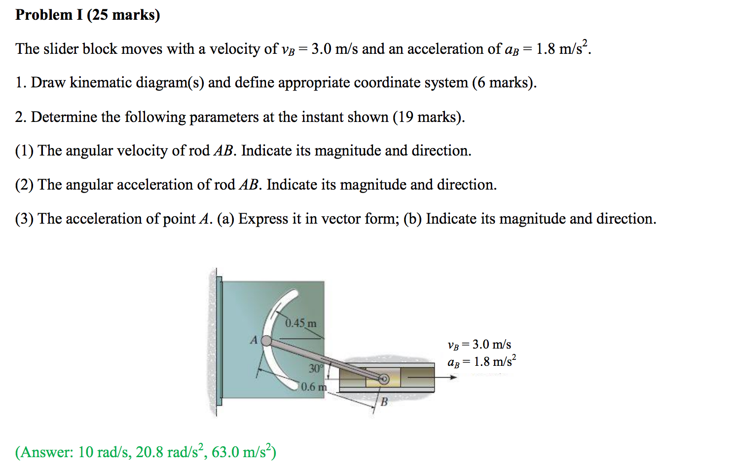 Solved The slider block moves with a velocity of vB = 3.0