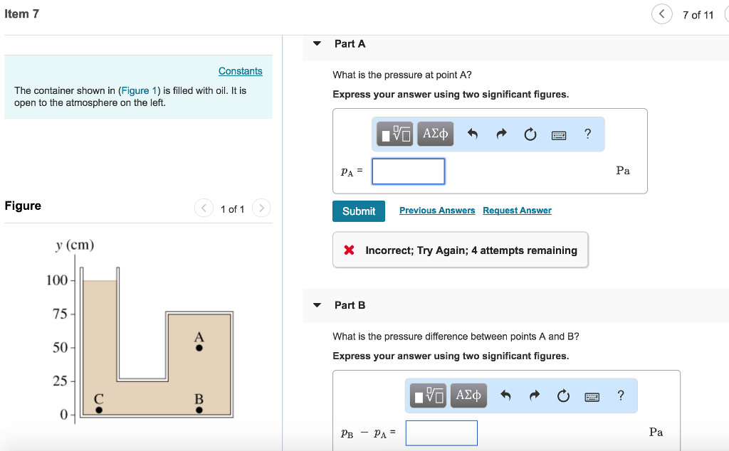 Solved Item 7 7 of 11 Part A What is the pressure at point | Chegg.com