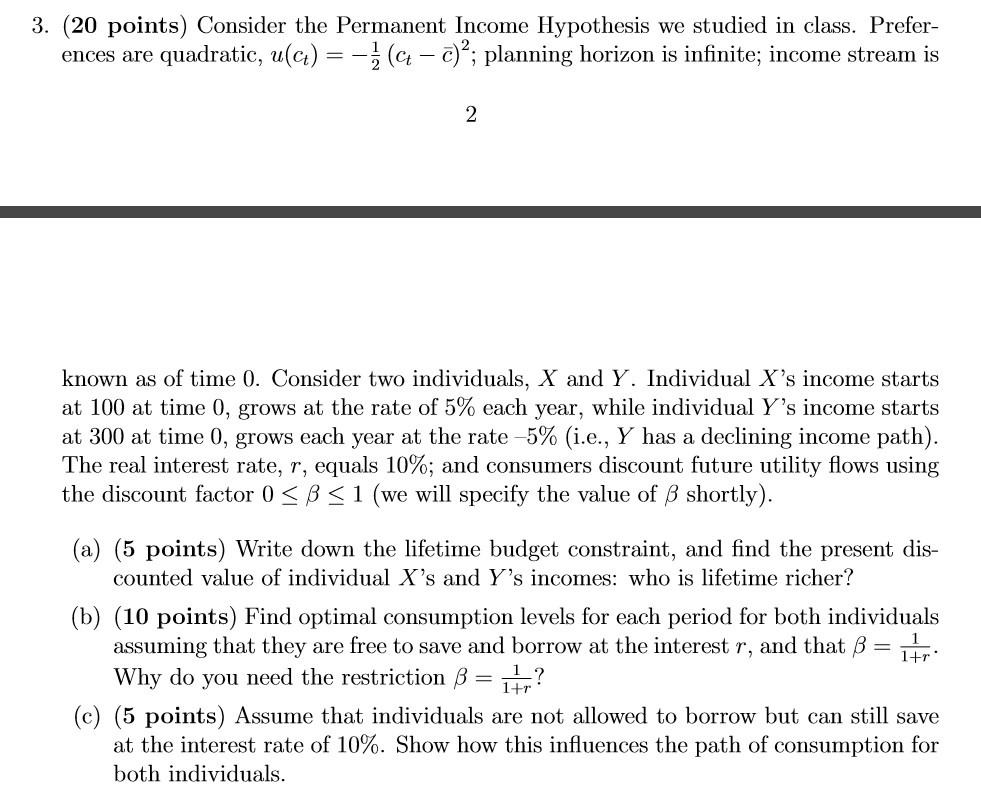 Solved Consider The Permanent Income Hypothesis We Studied Chegg