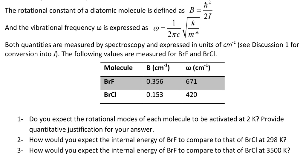 The Rotational Constant Of A Diatomic Molecule Is | Chegg.com