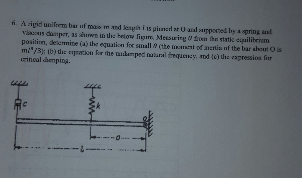 Solved A rigid uniform bar of mass m and length l is pinned | Chegg.com