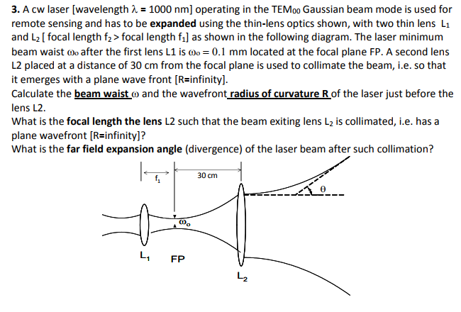 Solved A cw laser [Wavelength lambda = 1000 nm] operating in | Chegg.com