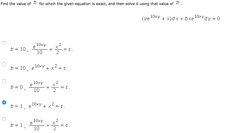 Solved Find The Value Of B For Which The Given Equation Is | Chegg.com