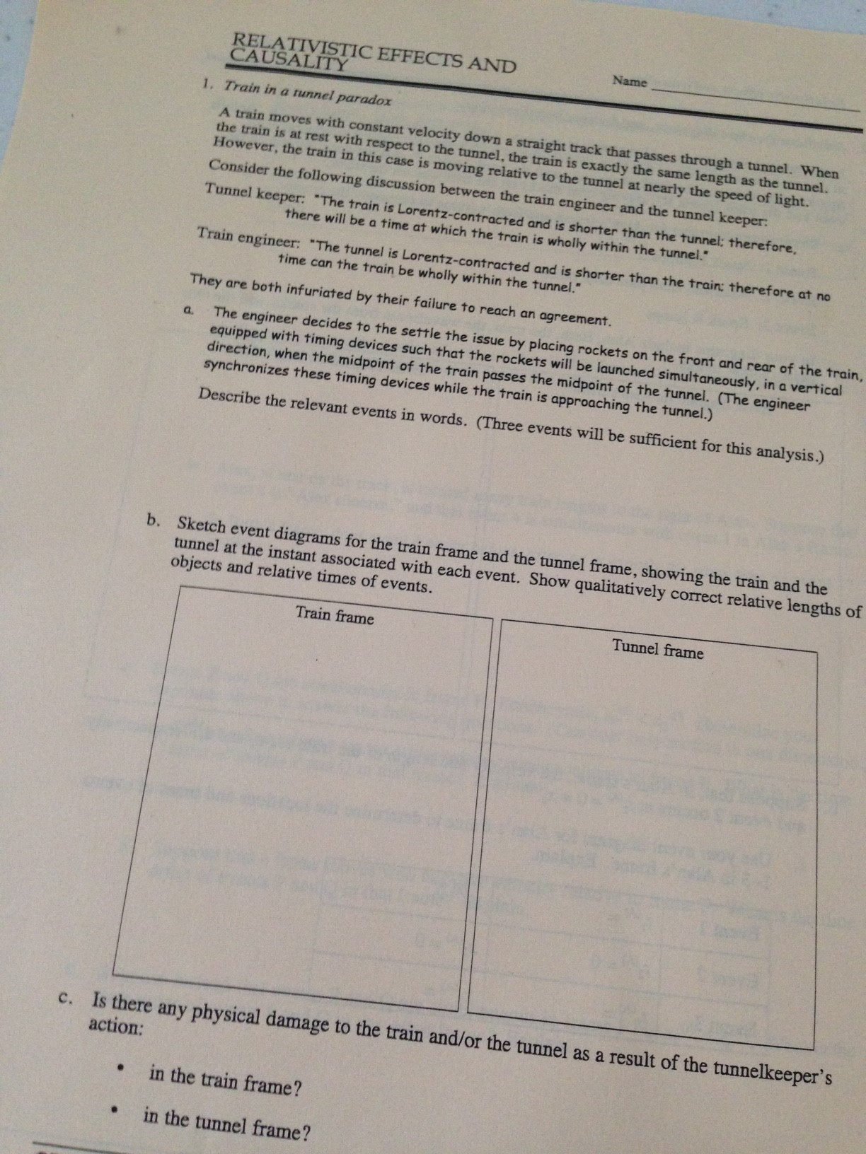 Solved CAUSALITY AND Name 1. Train in a tunnel paradox A | Chegg.com