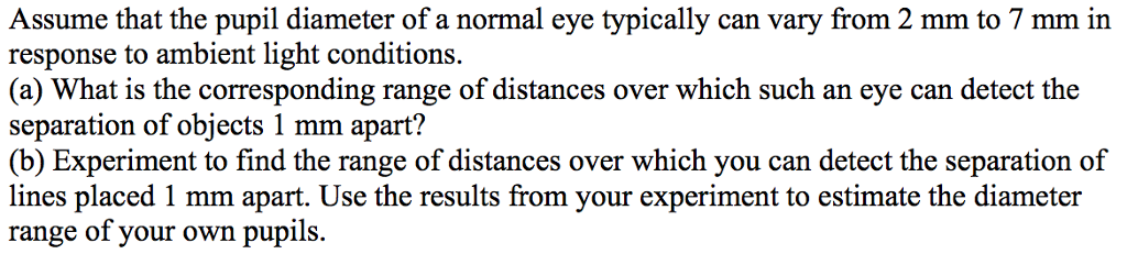 Solved Assume that the pupil diameter of a normal eye | Chegg.com