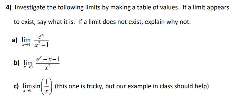 Solved Investigate the following limits by making a table of | Chegg.com