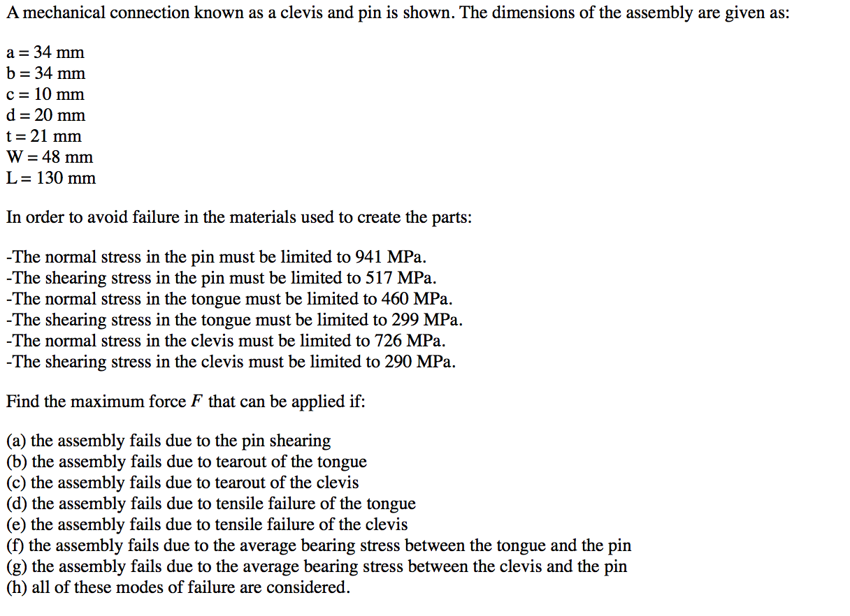 Solved A mechanical connection known as a clevis and pin is | Chegg.com